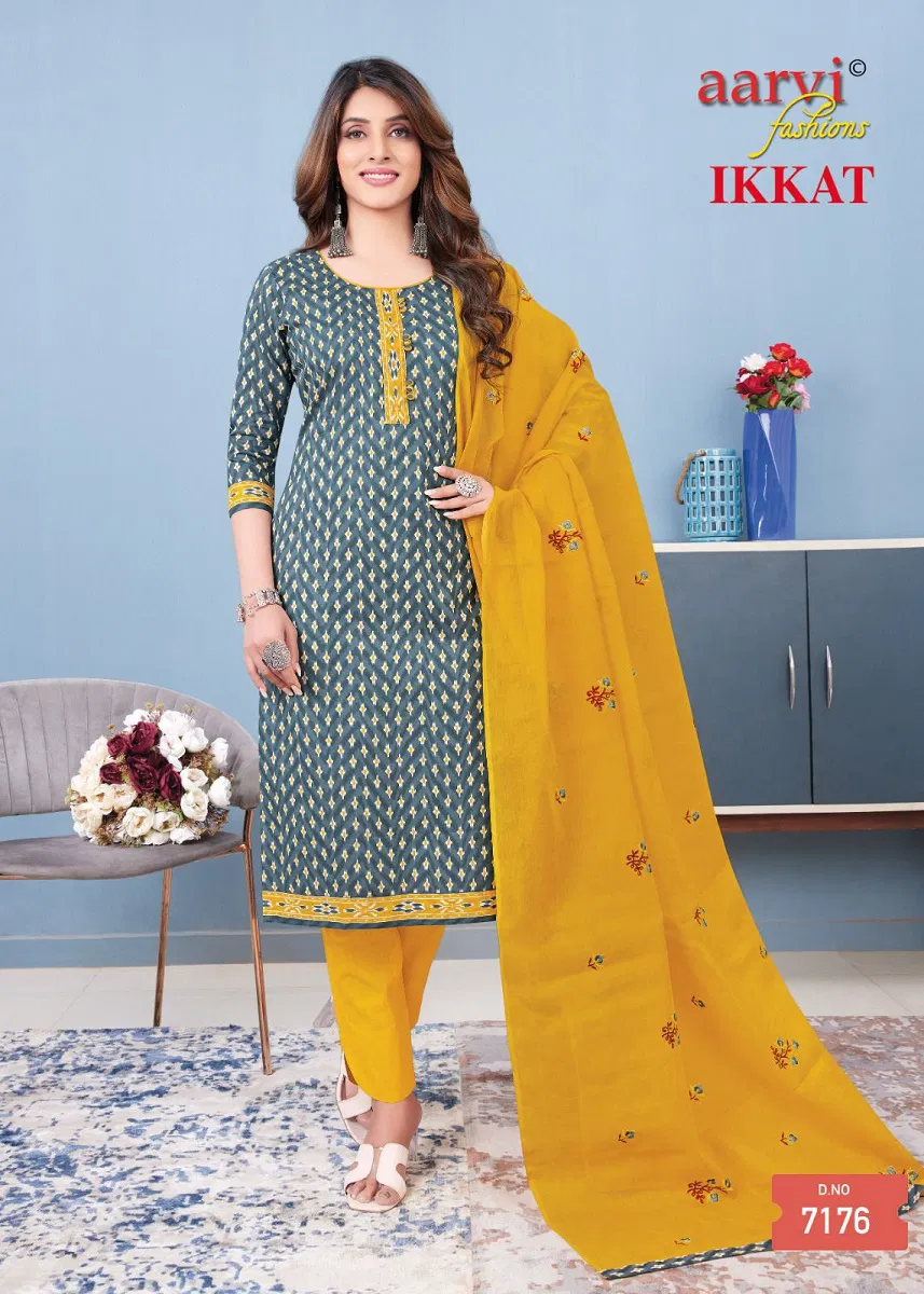 Aarvi Ikkat Vol 1 Printed Cotton Readymade Dress Exporters In India
